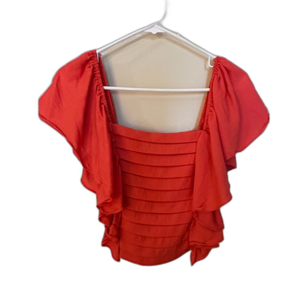 Vestique Coral Crop Layered Ruffle Sleeve Top Women's Sz Medium